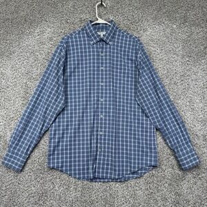 Peter Millar Summer Comfort Shirt Men's Large Blue‎ Plaid Performance Button Up